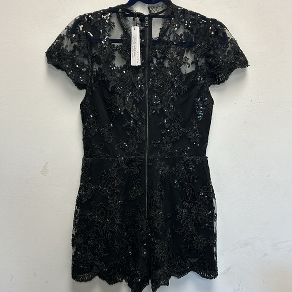 Alice + Olivia Alaina Sequined Lace-Trim Romper - Picture 6 of 11